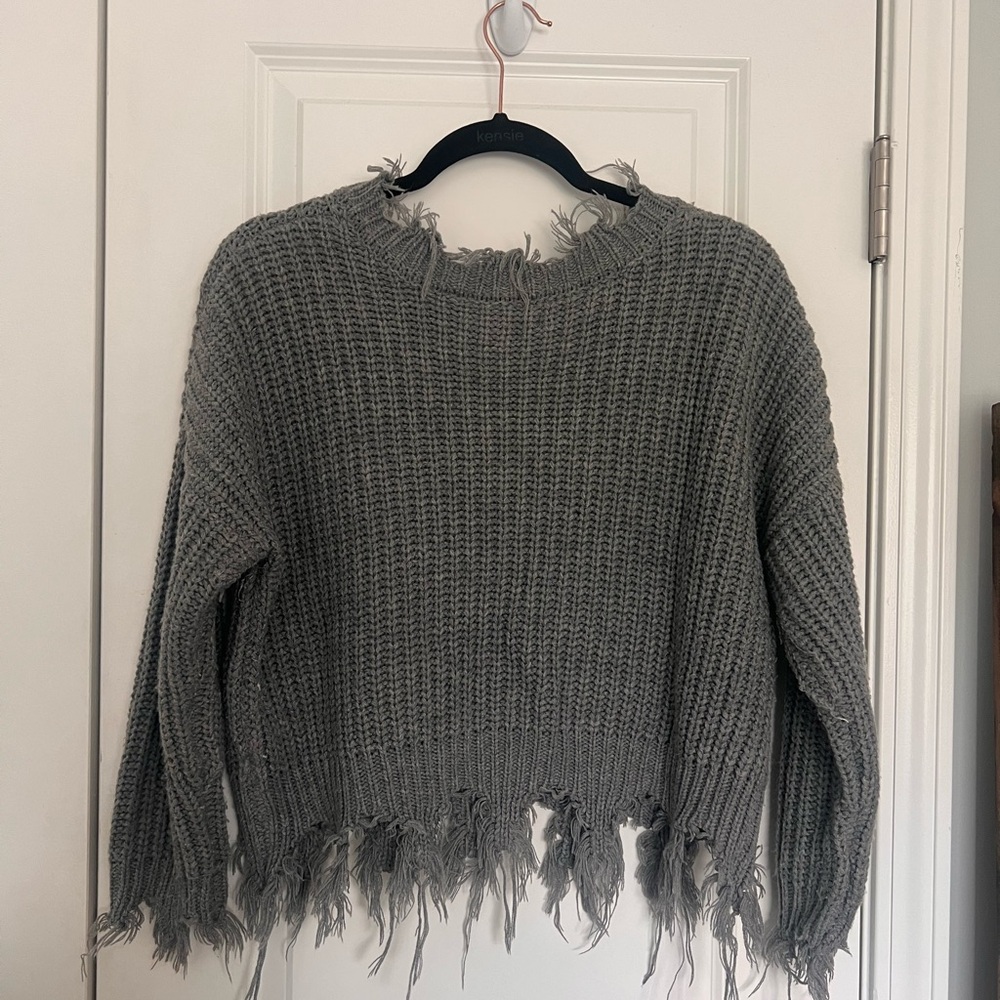 Love Tree - Gray V-Neck Ribbed Sweater (Gently Worn) - Picture 3 of 3